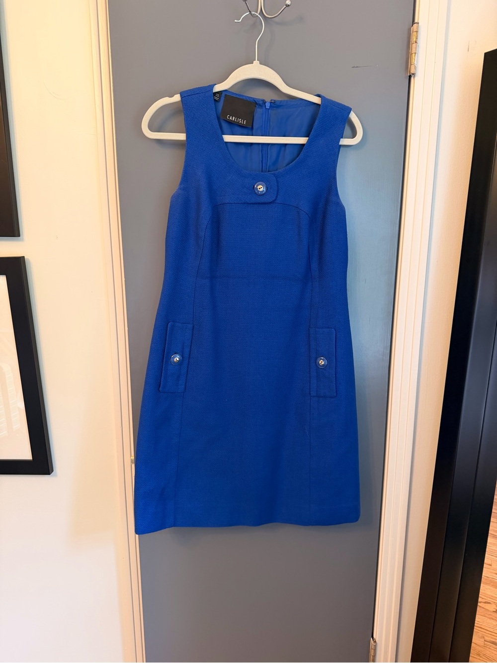 Carlisle Cobalt Blue Sleeveless Shift Dress with Button Accents